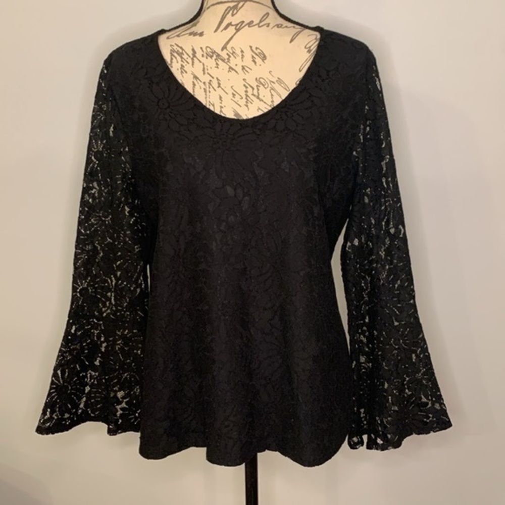 Talbots lace bell sleeve top lined black L
